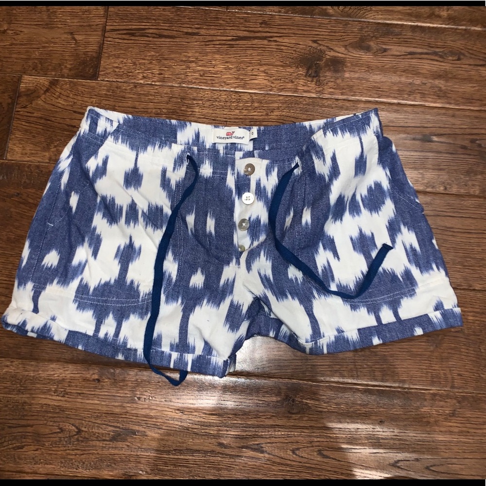 Vineyard Vines 3.5" Everyday Shorts Blue/White Drawstring Button Fly shorts SZ 0